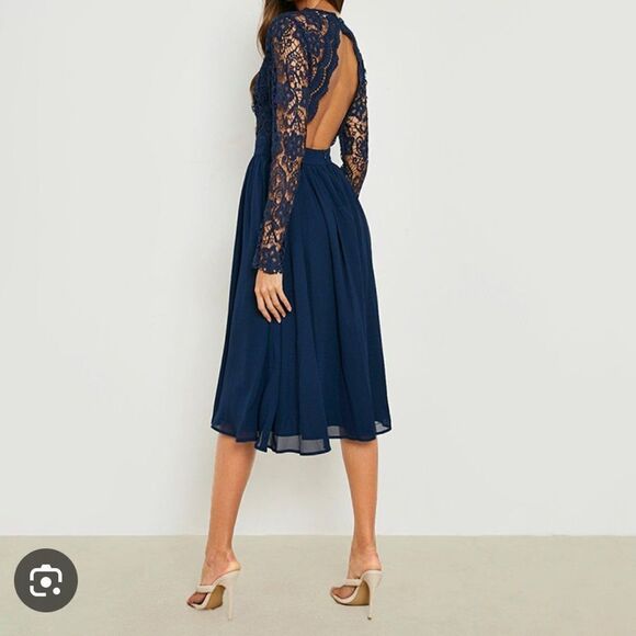 Boohoo Navy Backless Lace Dress - Picture 2 of 5